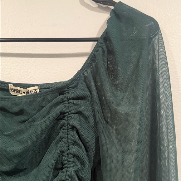 Inspired Hearts Dark Green Ruched Blouse - Picture 5 of 8